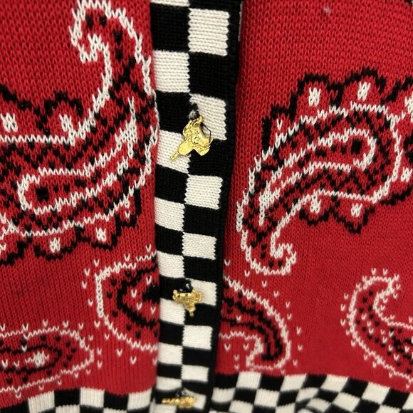 VTG 90s Red Paisley Black White Checkered Vest Artsy, Unique Buttons Quirky 2XL - Picture 8 of 11
